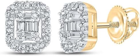 10kt الذهب الأصفر أو الأبيض الرغيف الفرنسي الماس الكتلة الاقراط 1/4ct in Saudi Arabia