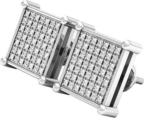 مجموعة Dazzlingrock 0.15 قيراط من الألماس الأبيض المستدير الطبيعي 9.9 ملم الهيب هوب مثلج من الفضة الإسترليني المطلية بالبلاتينيوم، تصميم للجنسين للسيدات، أقراط رجالي من الماس الحقيقي in Kuwait