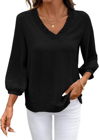 SHEWIN Women Smocked Neck Tops 3/4 Sleeve Loose Fit Shirts Business Dressy Cuasal 2026 in Saudi Arabia