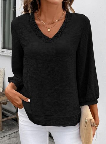 SHEWIN Women Smocked Neck Tops 3/4 Sleeve Loose Fit Shirts Business Dressy Cuasal 2026 in Saudi Arabia