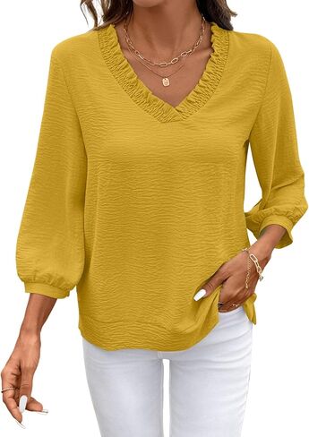 SHEWIN Women Smocked Neck Tops 3/4 Sleeve Loose Fit Shirts Business Dressy Cuasal 2026 in Saudi Arabia
