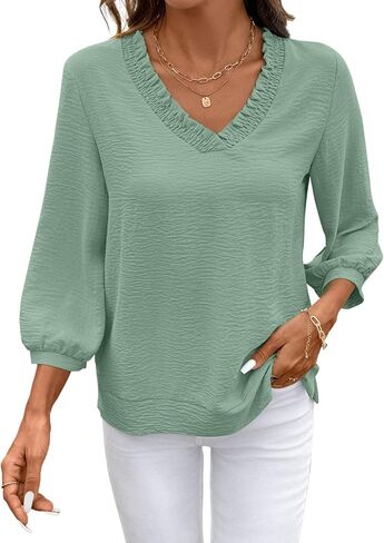 SHEWIN Women Smocked Neck Tops 3/4 Sleeve Loose Fit Shirts Business Dressy Cuasal 2026 in Saudi Arabia