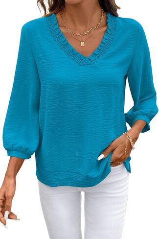SHEWIN Women Smocked Neck Tops 3/4 Sleeve Loose Fit Shirts Business Dressy Cuasal 2026 in Saudi Arabia