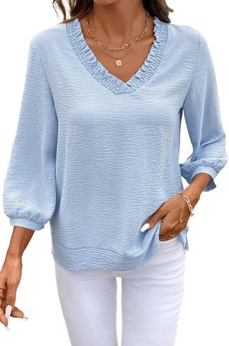 SHEWIN Women Smocked Neck Tops 3/4 Sleeve Loose Fit Shirts Business Dressy Cuasal 2026 in Saudi Arabia