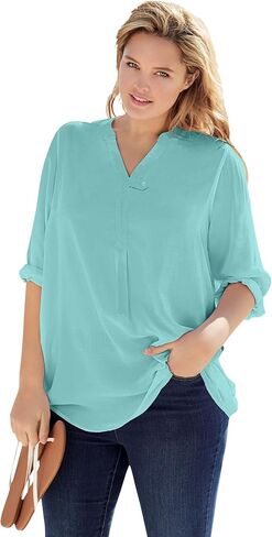 Woman Within Plus Size Rayon 7-Day Three-Quarter Sleeve Tab-Front Tunic in Saudi Arabia