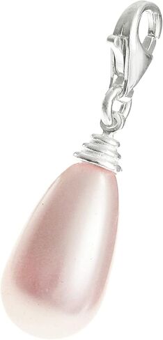 Sterling Silver Austria Crystal Drop Pearl Pink Dangle Charm Pendant for European Style Clip on Charm Bracelet Anniversary Birthday Gift in Saudi Arabia