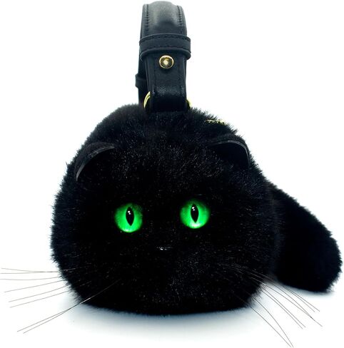 Cute Black Cat Faux Fur Purse with Green Eyes, Handbag or Shoulder Bag in Saudi Arabia