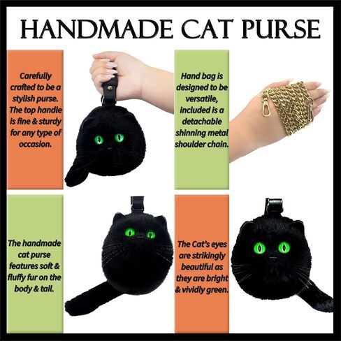 Cute Black Cat Faux Fur Purse with Green Eyes, Handbag or Shoulder Bag in Saudi Arabia