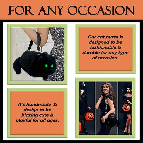 Cute Black Cat Faux Fur Purse with Green Eyes, Handbag or Shoulder Bag in Saudi Arabia