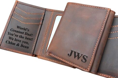 RFID Blocking Personalized Genuine Leather Men's Trifold Wallet Monogrammed with Custom Message Inside, Gifts for Boyfriend Husband Dads Anniversary Christmas Graduation in Saudi Arabia