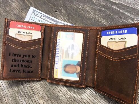 RFID Blocking Personalized Genuine Leather Men's Trifold Wallet Monogrammed with Custom Message Inside, Gifts for Boyfriend Husband Dads Anniversary Christmas Graduation in Saudi Arabia