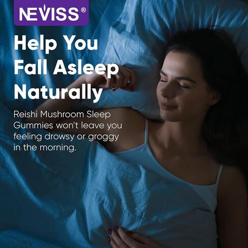 NEVISS Reishi Mushroom Sleep Gummies - علكات نوم خالية من الميلاتونين للبالغين | الريشي، الزعفران، المغنيسيوم، غابا والبابونج - تشكيل غير اعتيادي، يساعد على الاسترخاء العميق - نباتي، نكهة التوت، عبوة واحدة in Kuwait