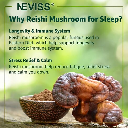 NEVISS Reishi Mushroom Sleep Gummies - علكات نوم خالية من الميلاتونين للبالغين | الريشي، الزعفران، المغنيسيوم، غابا والبابونج - تشكيل غير اعتيادي، يساعد على الاسترخاء العميق - نباتي، نكهة التوت، عبوة واحدة in Kuwait