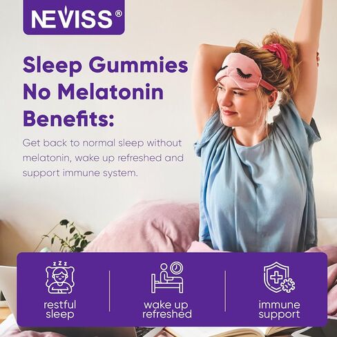 NEVISS Reishi Mushroom Sleep Gummies - علكات نوم خالية من الميلاتونين للبالغين | الريشي، الزعفران، المغنيسيوم، غابا والبابونج - تشكيل غير اعتيادي، يساعد على الاسترخاء العميق - نباتي، نكهة التوت، عبوة واحدة in Kuwait