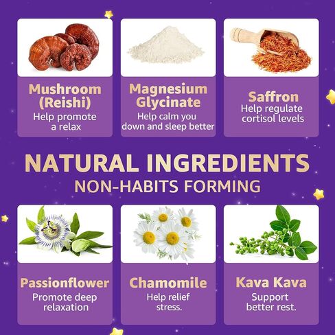 NEVISS Reishi Mushroom Sleep Gummies - علكات نوم خالية من الميلاتونين للبالغين | الريشي، الزعفران، المغنيسيوم، غابا والبابونج - تشكيل غير اعتيادي، يساعد على الاسترخاء العميق - نباتي، نكهة التوت، عبوة واحدة in Kuwait