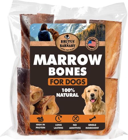 BRUTUS & BARNABY Marrow Bones for Dogs – 100% USA-Sourced Beef Bones – Long-Lasting, All-Natural Dog Chews – High Protein, Supports Dental Health, (3-pk) – Made in The USA in Kuwait