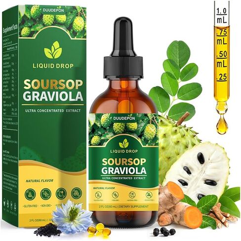 Soursop Bitters Liquid with Sea Moss, Moringa, Turmeric, Black Seed Oil, Oregano, Ashwagandha for Cell Support, Immune Boost - Soursop Graviola Liquid Drops Natural Flavor, 2 Fl Oz in Saudi Arabia