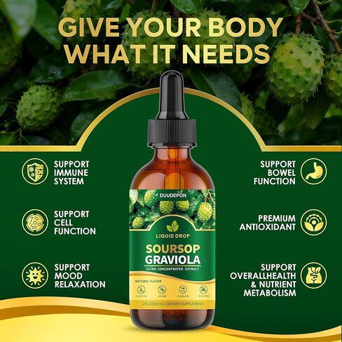 Soursop Bitters Liquid with Sea Moss, Moringa, Turmeric, Black Seed Oil, Oregano, Ashwagandha for Cell Support, Immune Boost - Soursop Graviola Liquid Drops Natural Flavor, 2 Fl Oz in Saudi Arabia