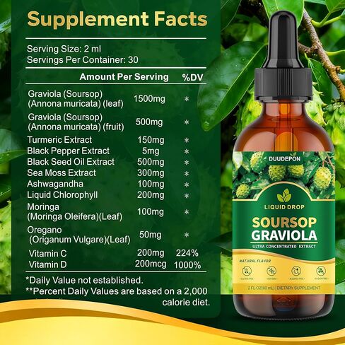 Soursop Bitters Liquid with Sea Moss, Moringa, Turmeric, Black Seed Oil, Oregano, Ashwagandha for Cell Support, Immune Boost - Soursop Graviola Liquid Drops Natural Flavor, 2 Fl Oz in Saudi Arabia