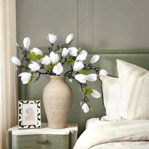 Ivydale Artificial Magnolia Flowers Stems, 5PCS White Fake Flowers Buds, 26" Flora Branches Home Decor for Tall Vase Realistic Table Centerpiece Indoor Decoration(No Pot) in Saudi Arabia
