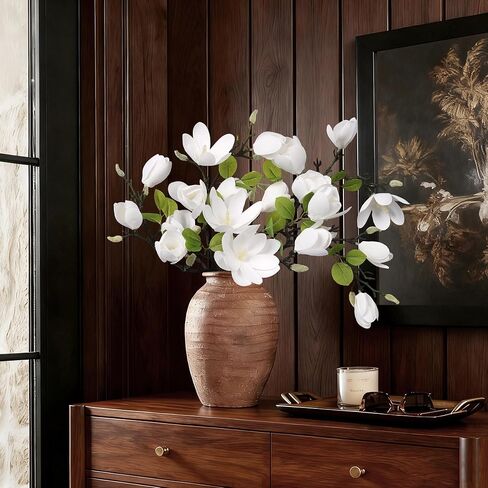 Ivydale Artificial Magnolia Flowers Stems, 5PCS White Fake Flowers Buds, 26" Flora Branches Home Decor for Tall Vase Realistic Table Centerpiece Indoor Decoration(No Pot) in Saudi Arabia