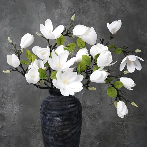 Ivydale Artificial Magnolia Flowers Stems, 5PCS White Fake Flowers Buds, 26" Flora Branches Home Decor for Tall Vase Realistic Table Centerpiece Indoor Decoration(No Pot) in Saudi Arabia