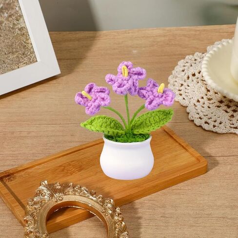 Crochet Flower Bouquet,Forget Me Not Flowers Pot Crocheted Flowers for Women Mom Wife, Perfect for Home Decorations Office Desk in Saudi Arabia