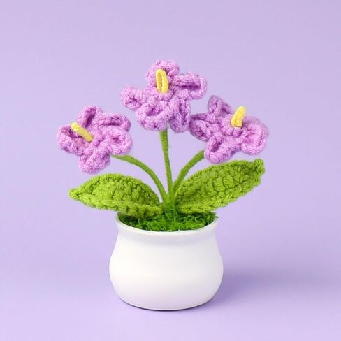 Crochet Flower Bouquet,Forget Me Not Flowers Pot Crocheted Flowers for Women Mom Wife, Perfect for Home Decorations Office Desk in Saudi Arabia