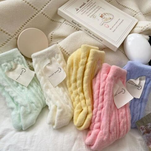 5Pair Women Winter Socks Mid-Calf Fleece-Lined Twist Pattern Soft Socks Christtmas Gift in Saudi Arabia