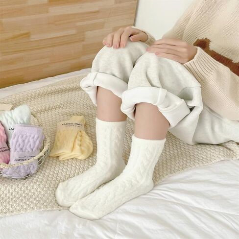 5Pair Women Winter Socks Mid-Calf Fleece-Lined Twist Pattern Soft Socks Christtmas Gift in Saudi Arabia