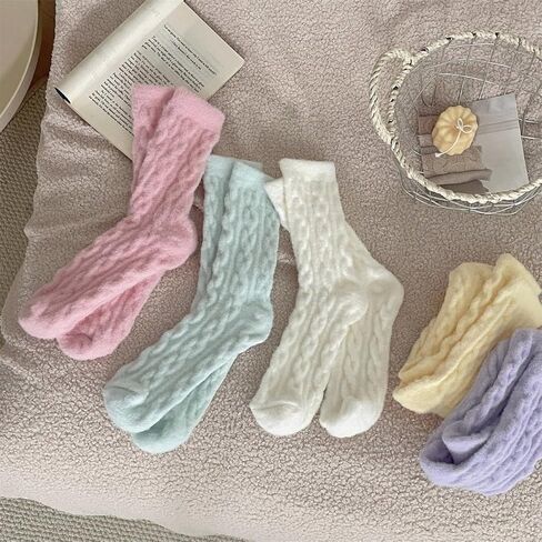 5Pair Women Winter Socks Mid-Calf Fleece-Lined Twist Pattern Soft Socks Christtmas Gift in Saudi Arabia