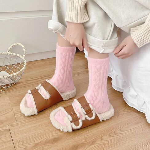 5Pair Women Winter Socks Mid-Calf Fleece-Lined Twist Pattern Soft Socks Christtmas Gift in Saudi Arabia