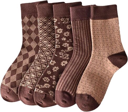 5 Pair Vintage Cotton Crew Socks for Women Pretty Aesthetic Long Preppy Ankle Socks in Saudi Arabia