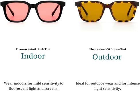 2 Pack Indoor Fluorescent-41 Pink & Outdoor Fluorescent-60 Brown Tinted Migraine Light Sensitivity Glasses for Photophobia, Fluorescent LED Glare and Computer,Two Pairs Protective Eyewear in Saudi Arabia