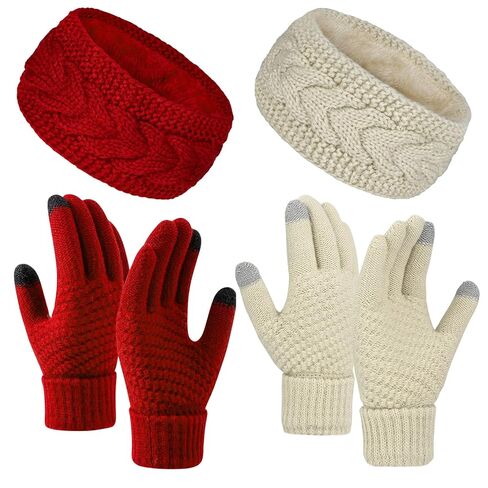 4Pcs Touchscreen Gloves Winter Headbands for Women, Touch Screen Winter Gloves Ear Warmers for Cold Weather Running (Black Grey) in Saudi Arabia