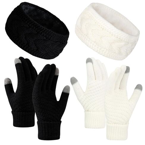 4Pcs Touchscreen Gloves Winter Headbands for Women, Touch Screen Winter Gloves Ear Warmers for Cold Weather Running (Black Grey) in Saudi Arabia