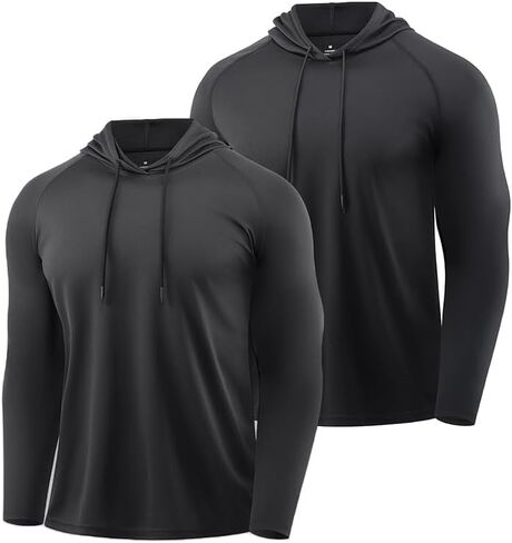 Mens Hoodie 2 Pack Stretch Sweatshirts with Adjustable Hood for Gym Running Cycling in Saudi Arabia