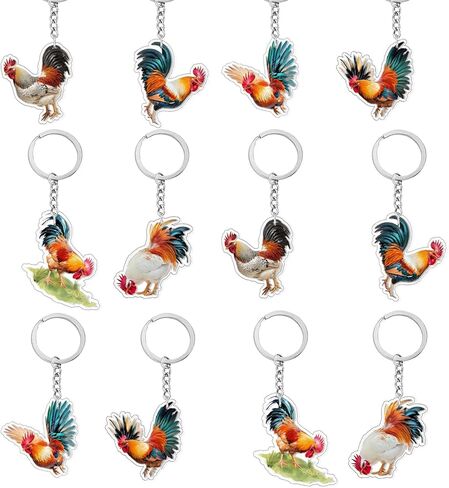 12Pcs Acrylic Rooster Chicken Keychains Chicken Birthday Decoration Farm Animals Party Gifts Rooster Key Ring for Purse Bags Pets Lover Farm Animals Baby Shower Birthday Decors Party Supplies in Saudi Arabia