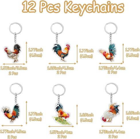 12Pcs Acrylic Rooster Chicken Keychains Chicken Birthday Decoration Farm Animals Party Gifts Rooster Key Ring for Purse Bags Pets Lover Farm Animals Baby Shower Birthday Decors Party Supplies in Saudi Arabia