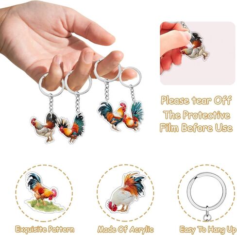 12Pcs Acrylic Rooster Chicken Keychains Chicken Birthday Decoration Farm Animals Party Gifts Rooster Key Ring for Purse Bags Pets Lover Farm Animals Baby Shower Birthday Decors Party Supplies in Saudi Arabia