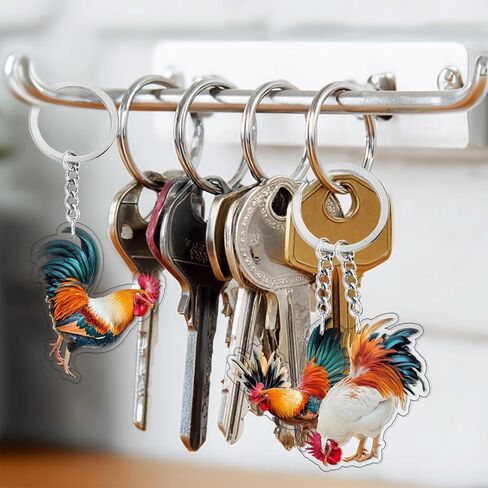 12Pcs Acrylic Rooster Chicken Keychains Chicken Birthday Decoration Farm Animals Party Gifts Rooster Key Ring for Purse Bags Pets Lover Farm Animals Baby Shower Birthday Decors Party Supplies in Saudi Arabia