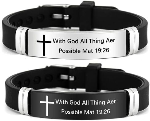 2Pcs Cross Bracelet with Bible Verse,Inspirational Quote Wristband Adjust Silicone Band Scripture Bracelets Faith Inspirational Baptism Gift Daily Reminder Jewelry for Men Women Couples in Saudi Arabia