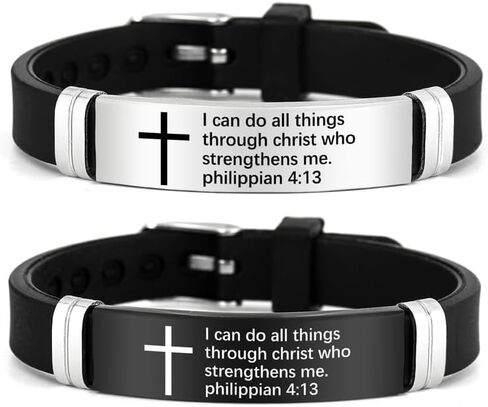 2Pcs Cross Bracelet with Bible Verse,Inspirational Quote Wristband Adjust Silicone Band Scripture Bracelets Faith Inspirational Baptism Gift Daily Reminder Jewelry for Men Women Couples in Saudi Arabia