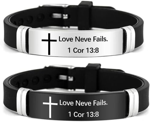 2Pcs Cross Bracelet with Bible Verse,Inspirational Quote Wristband Adjust Silicone Band Scripture Bracelets Faith Inspirational Baptism Gift Daily Reminder Jewelry for Men Women Couples in Saudi Arabia