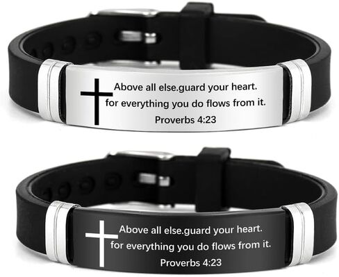 2Pcs Cross Bracelet with Bible Verse,Inspirational Quote Wristband Adjust Silicone Band Scripture Bracelets Faith Inspirational Baptism Gift Daily Reminder Jewelry for Men Women Couples in Saudi Arabia