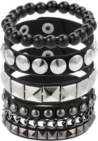 Vin Beauty 4 Pcs Leather Studded Bracelets for Men Women, Punk Leather Rock Studded Bracelets Emo Punk Rock Leathers Goth Jewelry for Vintage Outfits in Saudi Arabia