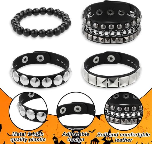 Vin Beauty 4 Pcs Leather Studded Bracelets for Men Women, Punk Leather Rock Studded Bracelets Emo Punk Rock Leathers Goth Jewelry for Vintage Outfits in Saudi Arabia