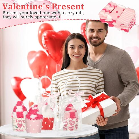 12 زوجًا من الجوارب الكب كيك الغامضة للنساء، هدية عيد الحب، جورب منفوش يمكنك صنعه بنفسك، جورب وردي مريح على شكل قلب لزملاء المعلم مع حقيبة حمل من البولي فينيل كلوريد in Kuwait