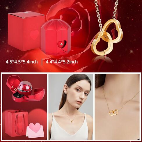 وردة حمراء حقيقية محفوظة مع قلادة على شكل قلب - زهور أبدية، هدايا عيد ميلاد للنساء، أمها، زوجة، صديقة، الجدة في عيد الحب، عيد الميلاد، الذكرى السنوية الرومانسية in Kuwait