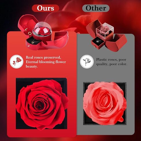 وردة حمراء حقيقية محفوظة مع قلادة على شكل قلب - زهور أبدية، هدايا عيد ميلاد للنساء، أمها، زوجة، صديقة، الجدة في عيد الحب، عيد الميلاد، الذكرى السنوية الرومانسية in Kuwait